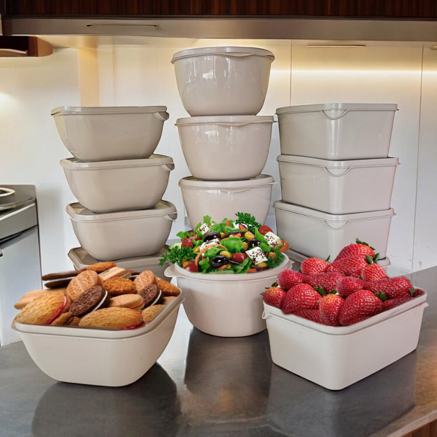 Kit 12 Potes Plástico 1 Litro com Tampa Hermética, Multiuso Cozinha, Marmita e Armazenamento de Alimentos