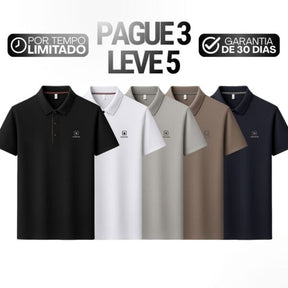 [Leve 5, Pague Só 3] Kit de Camisas Polo Masculinas Valder Premium em Seda Mulberry, Poliéster e Elastano