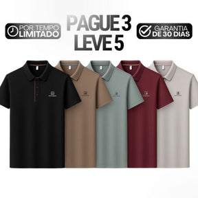 [Leve 5, Pague Só 3] Kit de Camisas Polo Masculinas Valder Premium em Seda Mulberry, Poliéster e Elastano